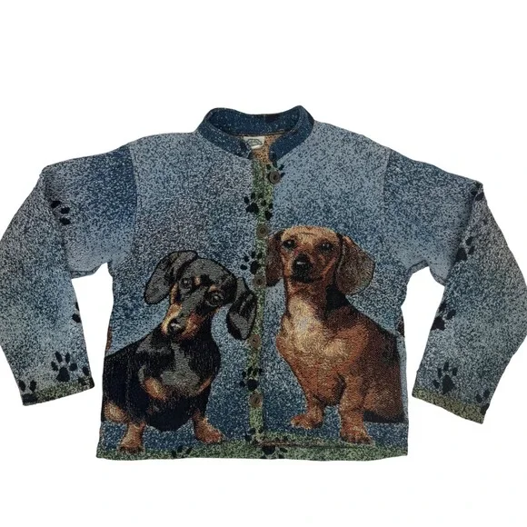 Vintage Cardigan Dachshund Weiner Dog Sweater Sugar Street Weavers Button Medium - Picture 1 of 12